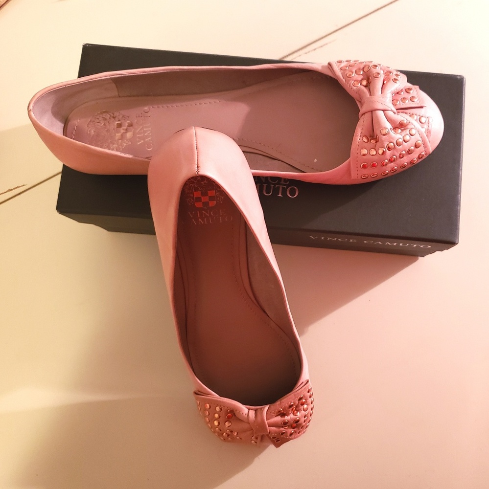 Pink Leather w/ Gold Bow Ballet Flats